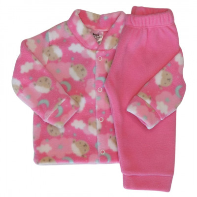 4 PIJAMA BEBE CASACO BOTOES CARNEIRINHOS CARNEIROS ROSA MENINA SOFT MICROSOFT QUENTE QUENTINHO INVERNO FRIO