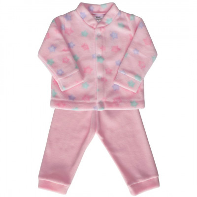 PIJAMA BEBE CASACO CASAQUINHO DE BOTAO ESTRELINHAS ROSA SOFT MICROSOFT QUENTE QUENTINHO INVERNO FRIO (1)