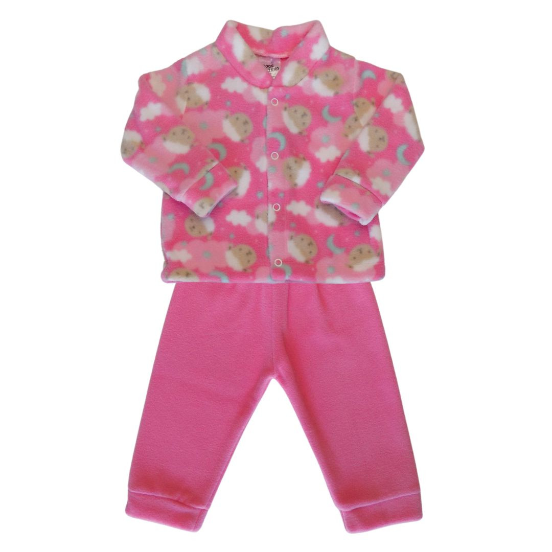 1 PIJAMA BEBE CASACO BOTOES CARNEIRINHOS CARNEIROS ROSA MENINA SOFT MICROSOFT QUENTE QUENTINHO INVERNO FRIO