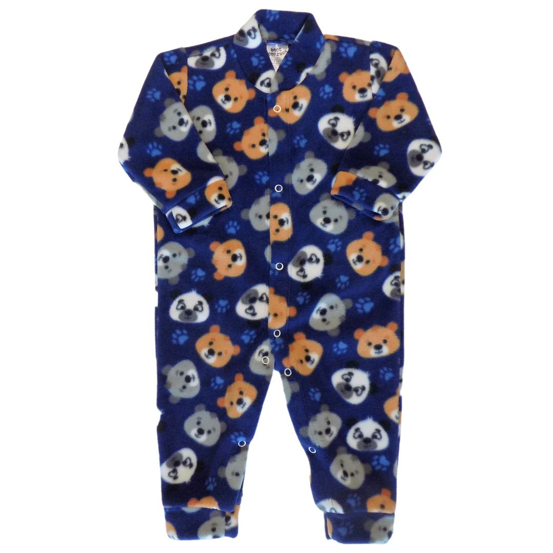 1 PIJAMA BEBE MACACAO DE BOTAO URSINHOS AZUL SOFT MICROSOFT QUENTE QUENTINHO INVERNO FRIO