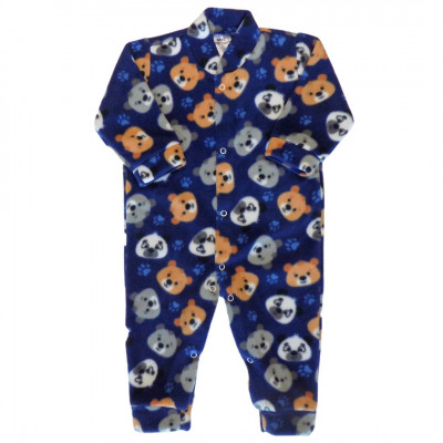 1 PIJAMA BEBE MACACAO DE BOTAO URSINHOS AZUL SOFT MICROSOFT QUENTE QUENTINHO INVERNO FRIO