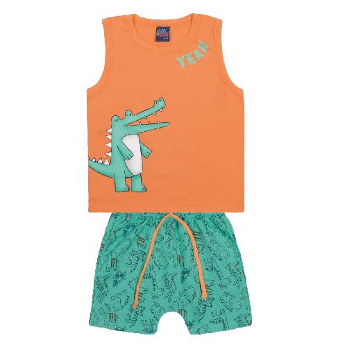 Conjunto Regata E Short Tactel Dinossauro Jurassic Period Verde